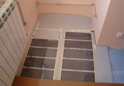 Pose de bandes de film sur le sol