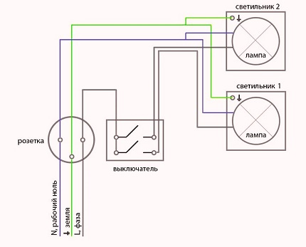 Connection diagram of the switch from the outlet