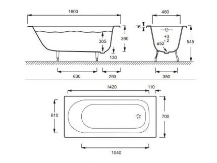 Tailles d'une baignoire en fonte