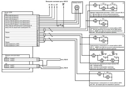 Exemple de raccordement de la pompe à l'armoire de commande Connexion de la pompe de vidange