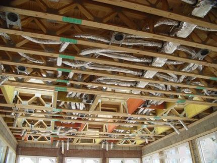 The location of the ducts of the air heating system of a country house Duct installation