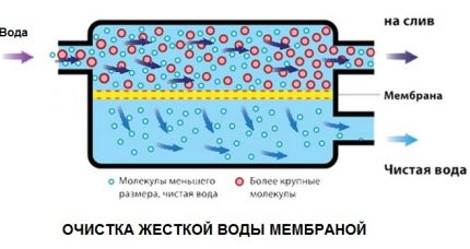 The principle of the water filter Retention of impurities by the pores of the membrane