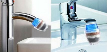 The simplest filter for water purification in the country Cylindrical nozzle on the crane