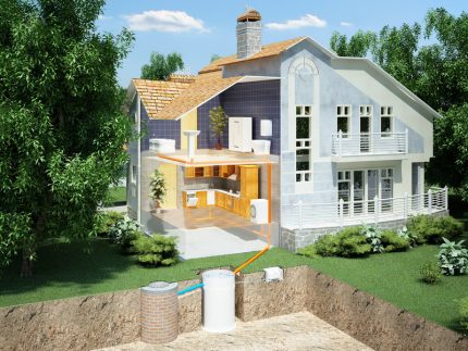 Filtre hazneli hızlı septik tank kurulum şeması Drenaj kuyusu olan bir septik tankın şeması