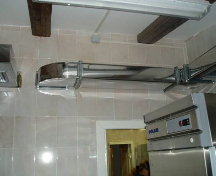 Metal duct and hood in the kitchen Stainless steel box