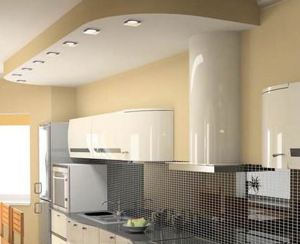 A variant of the exhaust device with an air duct in the kitchen Level design of the ceiling