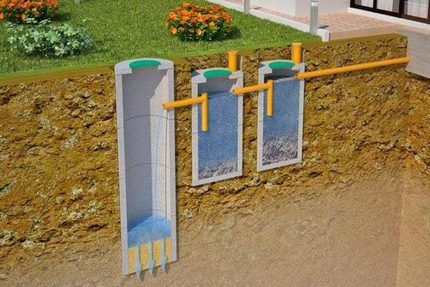 Le schéma de la fosse septique à débordement d'appareil en anneaux de béton Trois puits en anneaux de béton