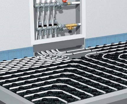 Pose du plancher chauffant à l'eau sur des nattes en polystyrène