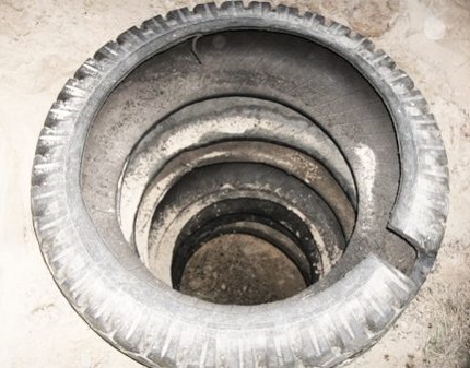 Wie man aus Autoreifen ein Abflussloch macht Die Innenwände der Grube