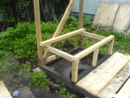 Toilettes du chalet sous les toilettes sur la fondation Toilette de fondation sur la fondation