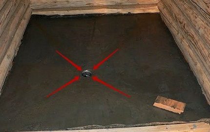 Le projet d'une toilette de campagne avec douche et sol en béton Plancher de douche en béton