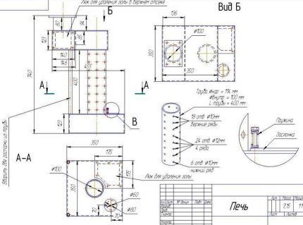 Schema für den Bau des Ofens bei der Arbeit Schema für den Bau des Ofens bei der Arbeit