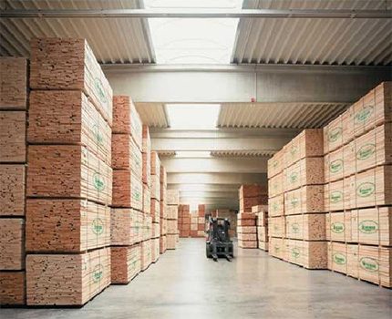 Ventilação de um armazém para armazenamento de madeira Pilhas de produtos em um armazém de madeira