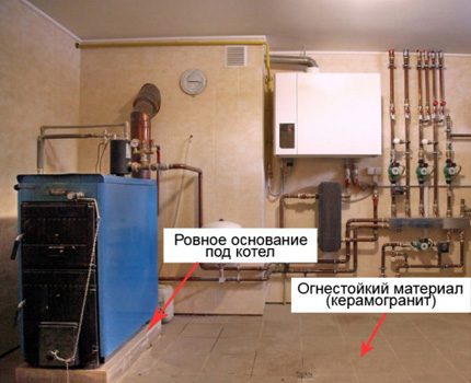 Chape en béton sous la chaudière