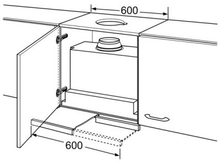 Dimensões do exaustor embutidas sobre o fogão Dimensões integradas do exaustor