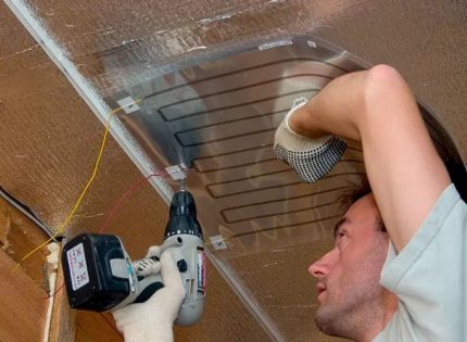 You can install the heating IR film on the ceiling on your own Ceiling film heater