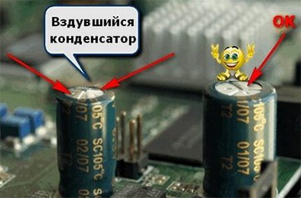 Kondensator der Waschmaschine beschädigt Geschwollener Kondensator an Bord