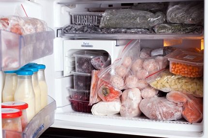 In the freezer, each type of product is placed separately Food in the freezer