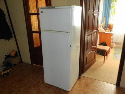 The refrigerator from the Minsk factory of refrigerators Minsk logo refrigerator in a standard apartment