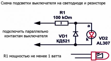 Schéma de connexion de l'interrupteur sur la LED et le registre