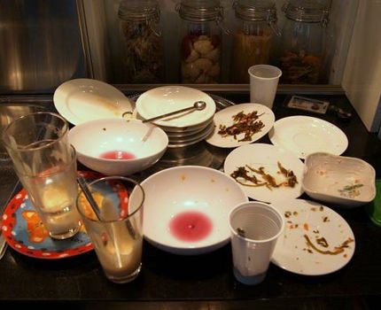 Dirty dishes with leftover food