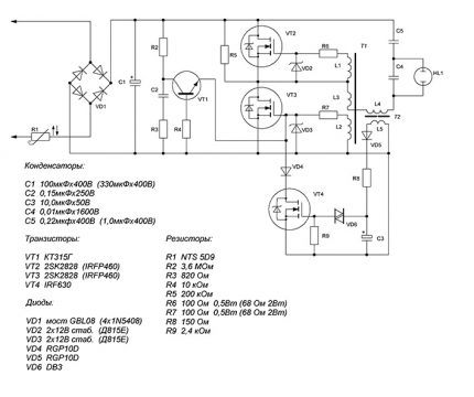 Représentation schématique des ballasts électroniques Schéma de circuit électronique