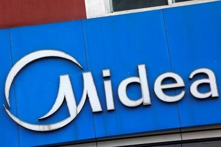 Midea logo on a store building Midea logo on a store building