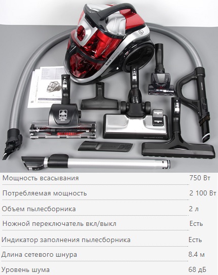 Características técnicas de um aspirador silencioso do fabricante do equipamento Tefal Especificações técnicas