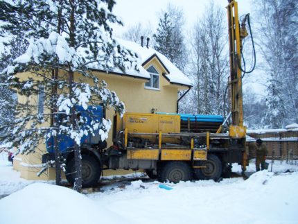 In winter, special equipment is used for drilling Drilling a well in winter