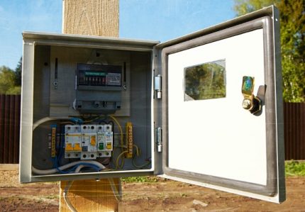 Comptoir dans une armoire de commande sur un poteau