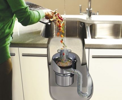 Chopper de resíduos alimentares na pia da cozinha Moedor de resíduos