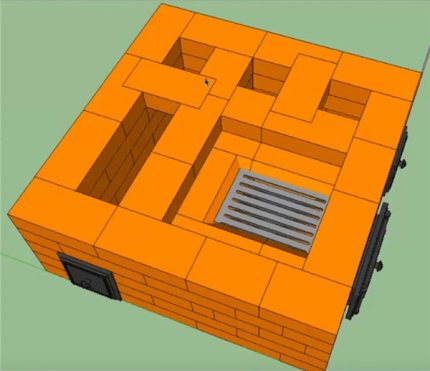 Installation d'une grille d'un poêle en brique pour le traitement du bois de chauffage Installation de la grille