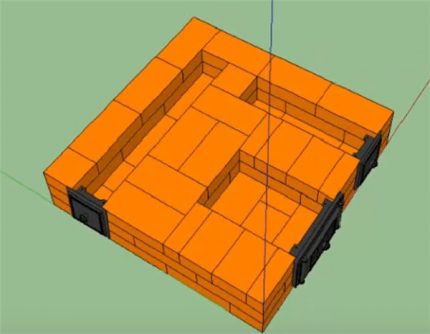 Disposition des caméras dans un réseau de fours à briques Cavités pour ventilateur et cheminée
