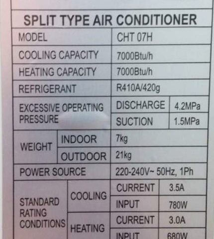 Chaque modèle de climatiseur a sa propre étiquette avec des valeurs limites Étiquette de l'unité extérieure
