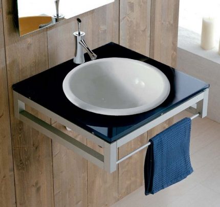 Small round sink Compact round washbasin in colored countertop