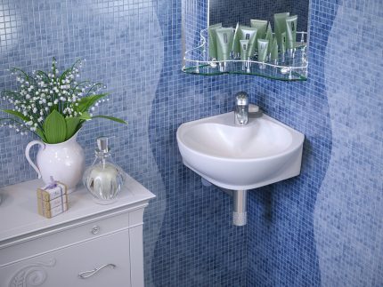 Corner sink with drop-shaped bowl working area Wall-mounted washbasin