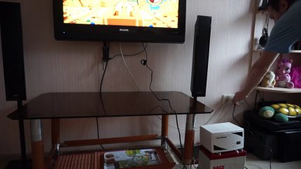 The UPS is connected to the TV.