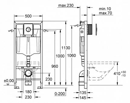 Scheme of the toilet with installation