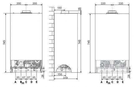 Dimensions d'encombrement pour le montage de la chaudière au mur