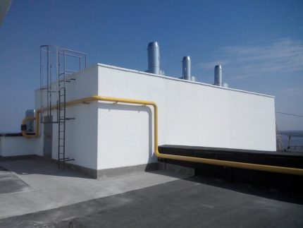 Caldeira a gás no telhado para manutenção de um edifício de vários andares Piso técnico