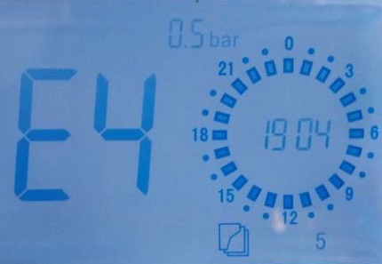 Error e04 on the display of the boiler Electrolux