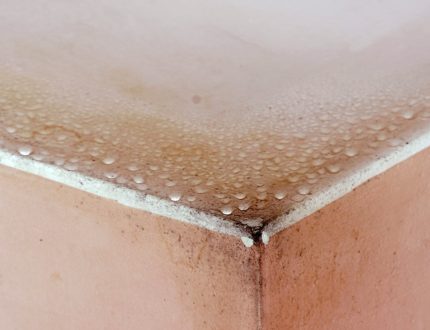 Installation incorrecte d'équipements supplémentaires. Lorsqu'un espace est formé entre le ventilateur et le plafond de tirage du système de ventilation. En conséquence, du condensat s'y forme (en raison du refroidissement de l'air chaud), qui est partiellement absorbé, s'écoule partiellement. La condensation peut provoquer une défaillance du ventilateur au fil du temps. Condensation sur les murs et le plafond de la salle de bain